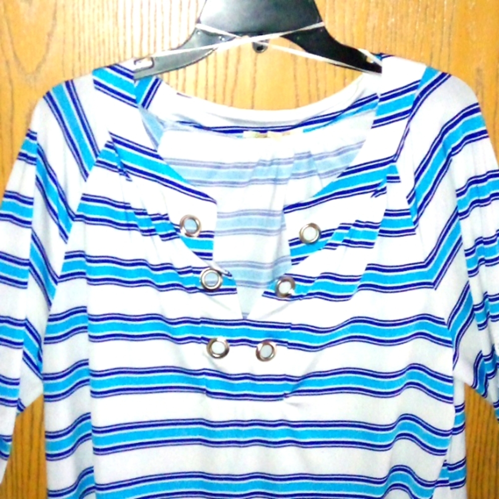 Striped Loose FiT cover-up w/ adjustable sleeve length button attachment SIZE:XL - Picture 2 of 6